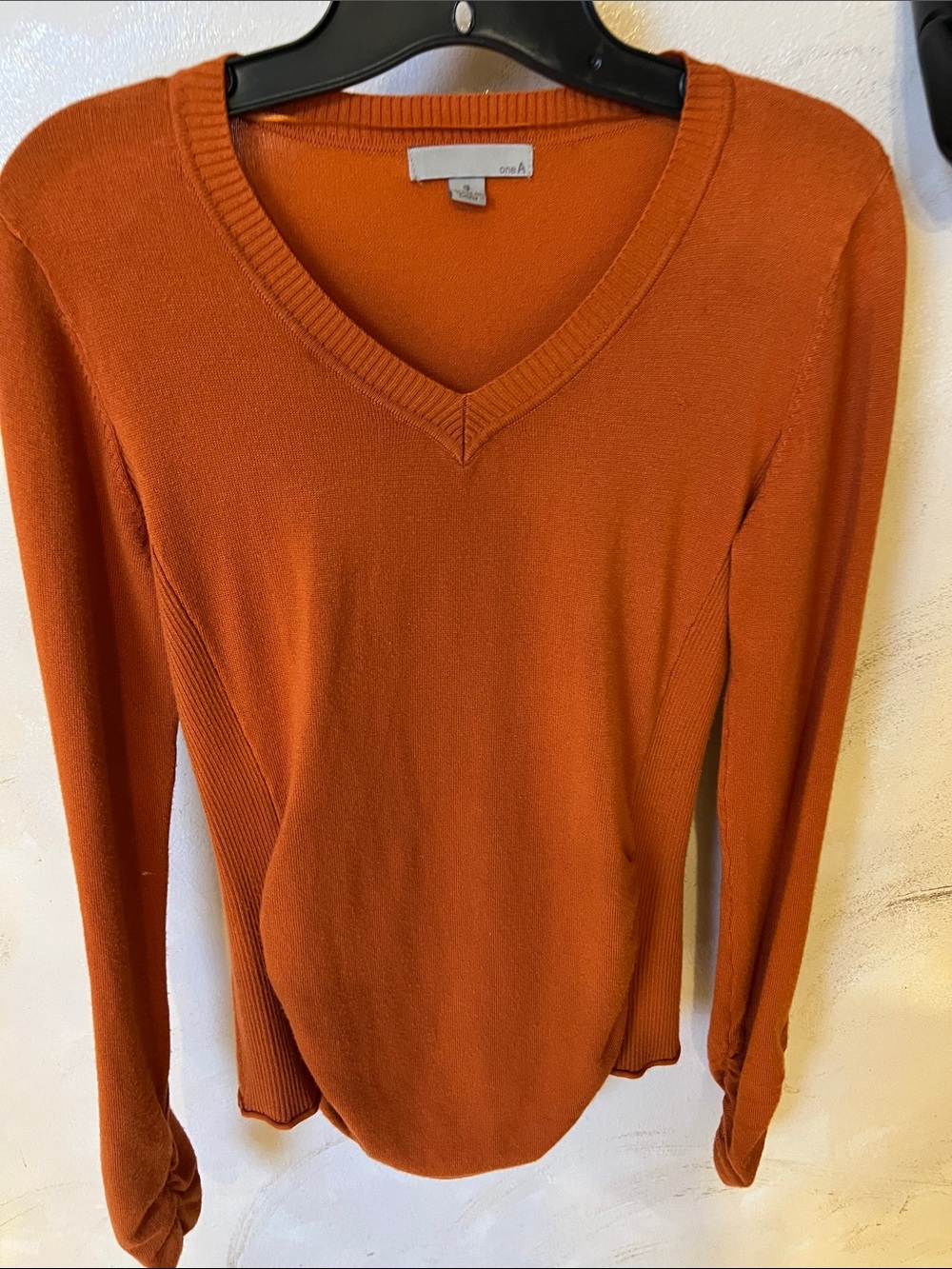 Women’s V-Neck Long Sleeve Sweater - Rust Orange